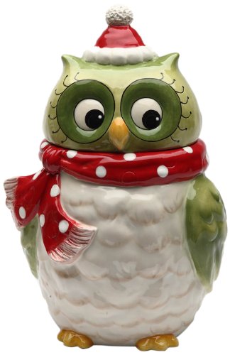 Cosmos Gifts 10901 Owl Design Ceramic Holiday Cookie Jar, 9-5/8-Inch
