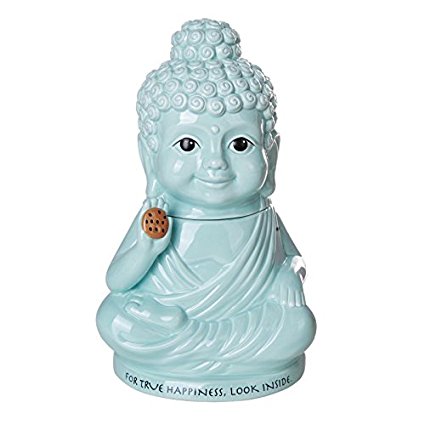 Meditation Buddha Happiness Inside Ceramic Cookie Jar Functional Kitchen Decor 8 Inch Tall