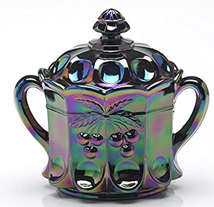 Cracker (Cookie) Jar - Cherry & Cable Pattern Mosser Glass US (Black Amethyst Carnival)