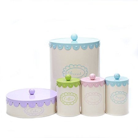 Hot Sale X789 Set of 5 Retro Metal Sugar Coffee Tea Storage Tin Canister/Home Kitchen Gifts Bread Bin/Box/Container Set