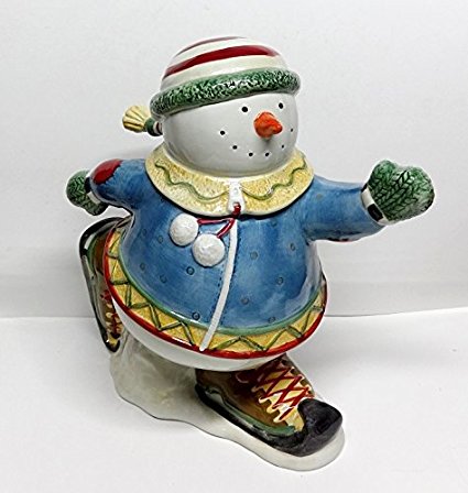 Oneida Snow Fairies Porcelain Snowman Winter Ice Skating Christmas Cookie Jar By Debbie Mumm