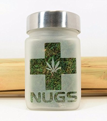 Medical Marijuana Stash Jar with Pot Leaf - Etched Glass Stash Jars - Weed Accessories, Stoner Gifts and 420 Cannabis Gift Ideas - Stoner Accessories