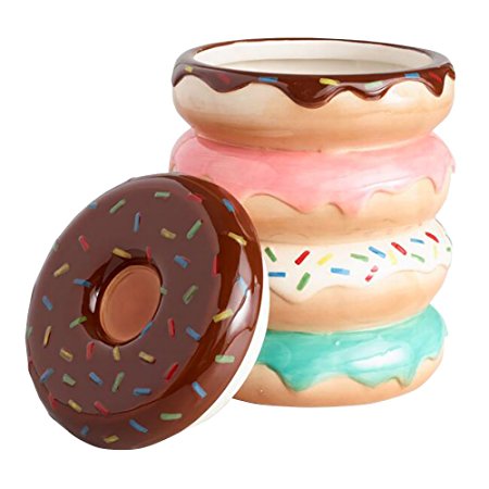 Colorful Donut Cookie Jar with Lid
