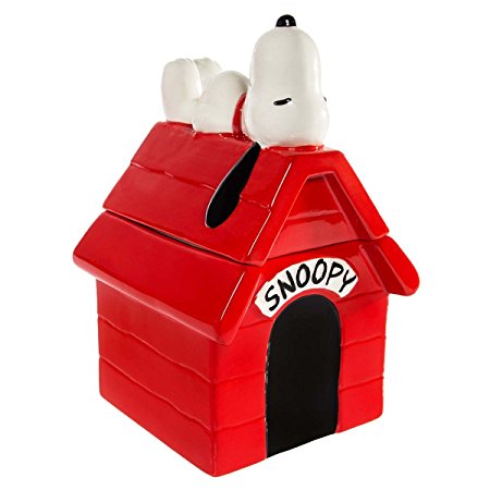 Gibson Peanuts Snoopy Dog House 10.5” Ceramic Cookie With Lid Large Treat Jar Food Storage Container