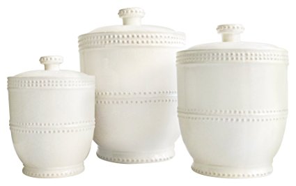American Atelier 3 Piece Bianca Bead Round Canister Set, White