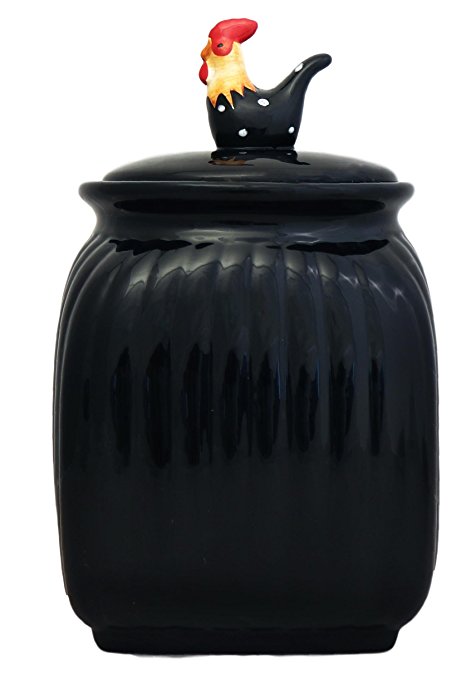 TUSCANY BLACK ROOSTER W/DOTS, COOKIE JAR, 83776 BY ACK