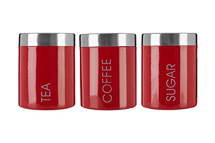 Premier Housewares Red Enamel Rubber Sealed Tea, Coffee And Sugar Canisters