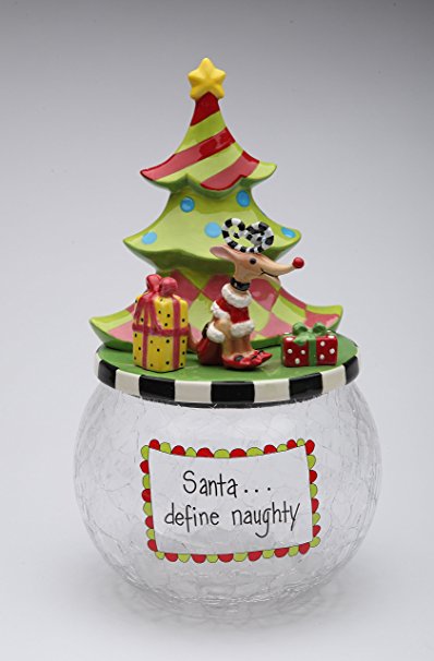Cosmos Gifts 62671 Dollymama's Reindeer By Christmas Tree Glass Cookie Jar