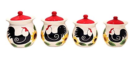Red Sunflower Rooster Collection Handcrafted Ceramic 4-Piece Canister Set, 86801 by ACK