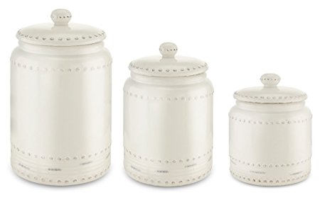 KOVOT 3 Piece Ceramic Canister Set With Air-Sealed Lids & Bonus Decal Labeling Stickers - White With Antique-Style Finish