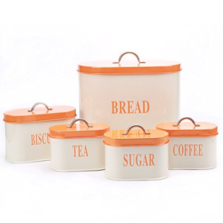 Hot Sale Orange X729 Metal Oval Bread Bin/Box/Container/Home Kitchen Gift Biscuit Tea Coffee Sugar Canister Set