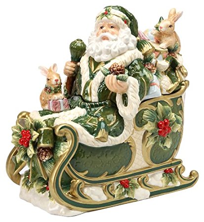 Cosmos Gifts 10 7/8-Inch Emerald Holiday Holly Santa Cookie Jar