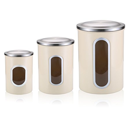 3-Piece Brushed Stainless Steel Nested Canister Airtight Storage Food Storage Set with Silicone Gasket lid