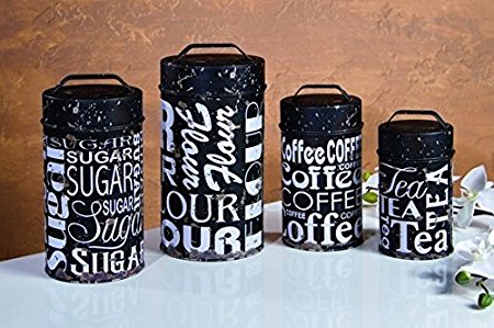Subway Food Safe Tin Canister Set Rustic Vintage Retro Kitchen Coffee Shop Decor by Ohio Wholesale