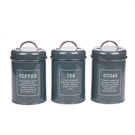 Hot Sale X021 Set of 3 Metal Food Storage Tin Canister/Jar with Lid (gray)