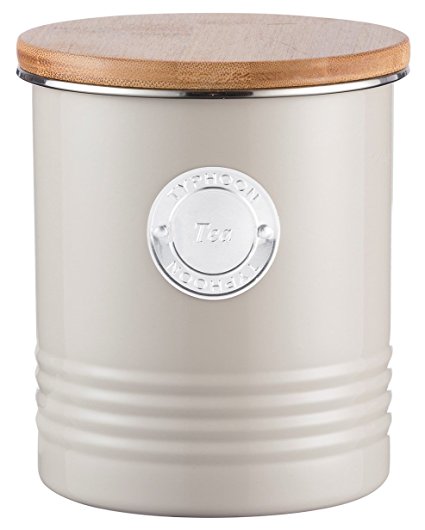 Typhoon Living Putty Tea Canister, Airtight Bamboo Lid, Durable Carbon Steel Design with a Hard-wearing Matte Coating, 33-3/4-Fluid Ounces