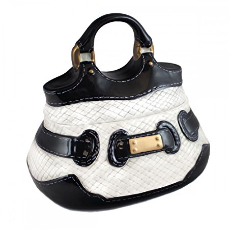 Black and White Handbag Cookie Jar with Gold Buckle