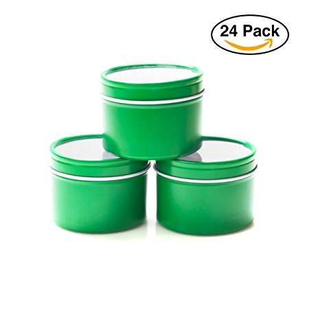 Mimi Pack 4 oz Deep Round Clear Window Tin Slip Top Lid For Salves, Favors, Spices, Balms, Candles, Gifts Limited Run Series 24 Pack (Green)