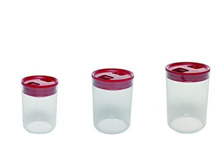 Click Clack Pantry Canisters with Red Lids, 1-Quart, 2.4-Quart and 4.2-Quart, Set of 3