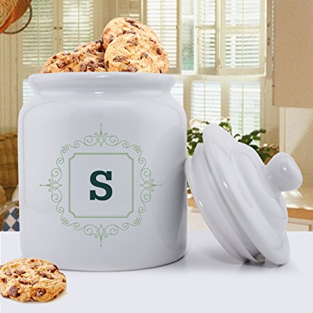 Personalized Initial Motif Cookie Jar - Sage Green