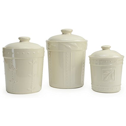 Signature Housewares Sorrento Collection Set of Three Canisters, 80 Ounce, 48 Ounce, 36 Ounce, Ivory