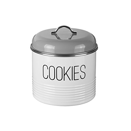 Typhoon Vintage Mayfair Coated Steel Cookie Storage Tin with Airtight Lid; Designed To Store Plenty of Cookies; 7-Inches by 7-Inches; Gray and White