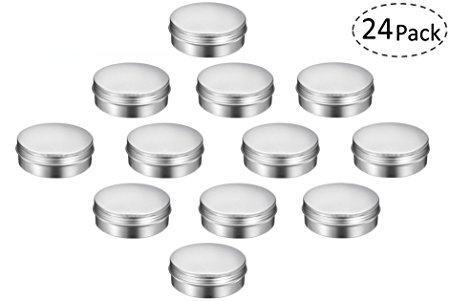 TMO Aluminum Round Tins 4 oz. 120ml Screw Top Tins Cans 4oz Metal Tins with Lids Travel Tins Storage Jars Food Tins Storage Containers,Silver(Pack of 24)