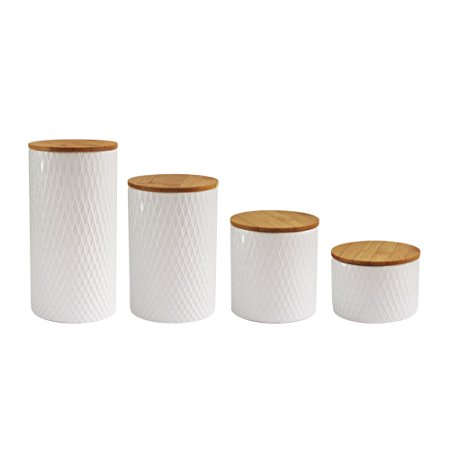 American Atelier 6863-CAN-RB Diamond Embossed Canister Set, 4.3 x 4.3 x 8.25, White