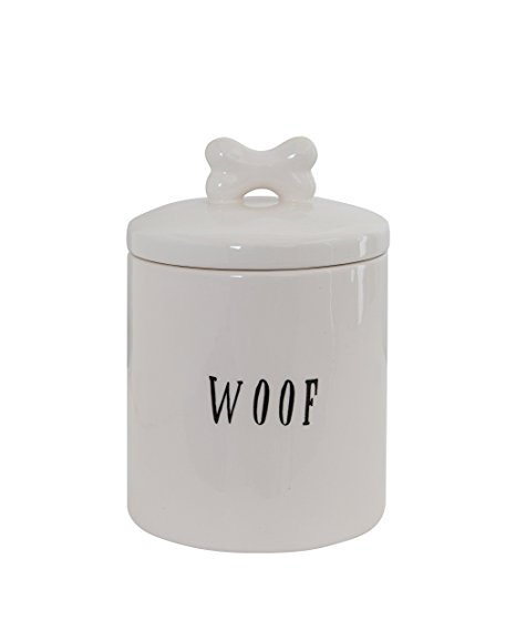 Creative Co-op Ceramic Woof Jar with Bone, White