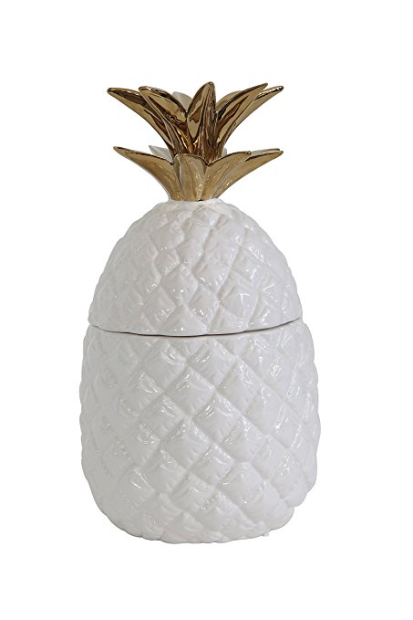 Creative Co-Op White & Gold ceramic Pineapple Shaped Jar