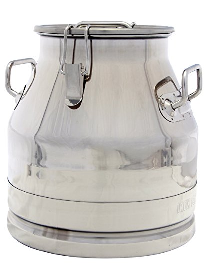 5 Gallon Milk Can Tote Jug, Stainless Steel 20 Qt. Heavy Duty Sides, Strong, Sealed Lid