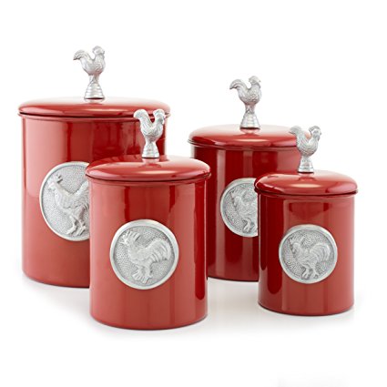 Old Dutch 4 Piece Rooster Canister Set, Red