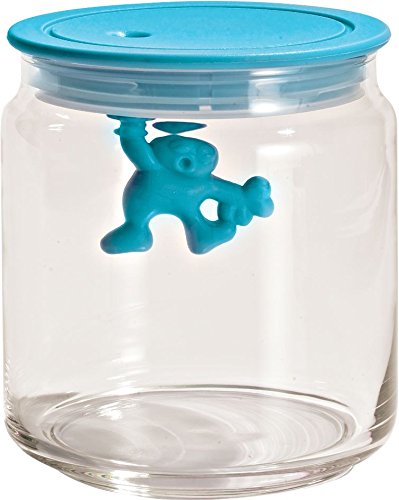 A di Alessi Gianni 3-Cup Glass Jar with Plastic Lid, Aqua Blue