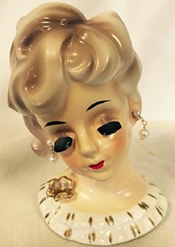 Lady Head Vase Headvase White with Gold Trim and Eyelashes