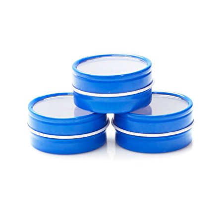 Mimi Pack 3 oz Shallow Round Clear Window Tin Slip Top Lid For Salves, Favors, Spices, Balms, Candles, Gifts Limited Run Series 24 Pack (Blue)