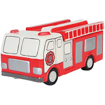 Detailed Big Red Hand-painted Ceramic Fireman Rescue Fire Truck Cookie Jar