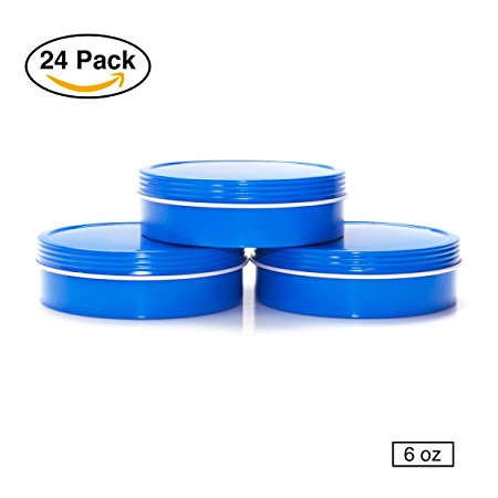 Mimi Pack 6 oz Shallow Screw Top Lid Tin Can Containers For Salves, Favors, Spices, Balms, Gifts Tin Containers 24 Pack (Blue)
