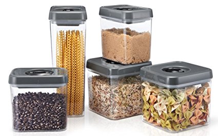 Polder KTH-2236-425 Twist-Lock Airtight Food Storage Canisters, 5-Piece Set with Lids, Assorted Sizes, Gray/Clear