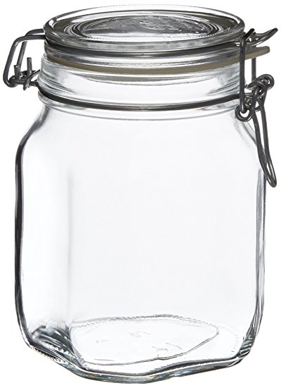 Bormioli Rocco Fido Vaso Square Jar, 33.75 Ounces, 1000ml, 12 Pack.