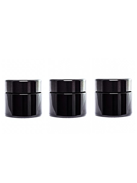 ultravioLeaf 50 ml (1.7 fl oz - Eighth Oz) Medium Capacity Travel Size Black Ultraviolet Glass Screw Top Jar | Airtight Stash Container 3-Pack