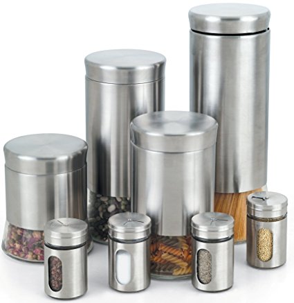 Cook N Home Stainless Steel Canister and Spice Jar Set, 8-Piece