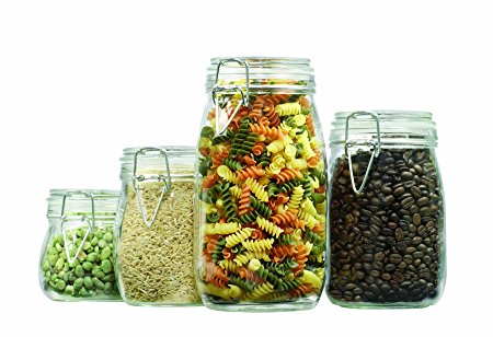 Anchor Hocking Round Glass Storage Canister Set with Hinged Lids, 4-Piece Set