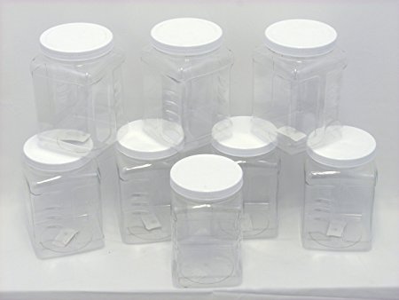 8 Pack of 64 oz PETE Containers, Clear Plastic Kitchen Food Storage with Grip